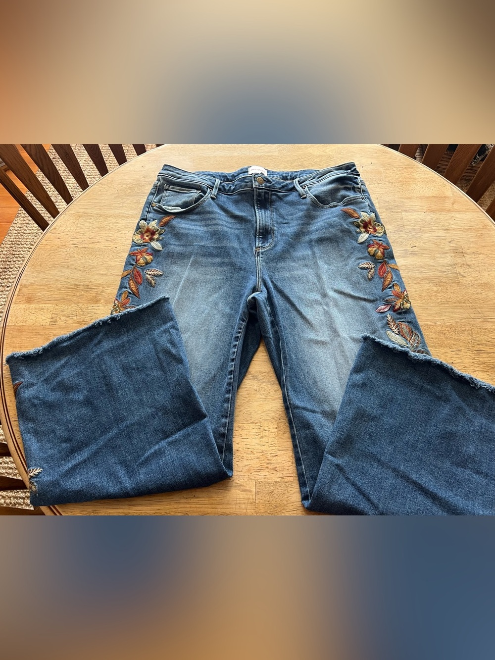 DRIFTWOOD Charlee Embroidered Blue Jeans with Floral Accent